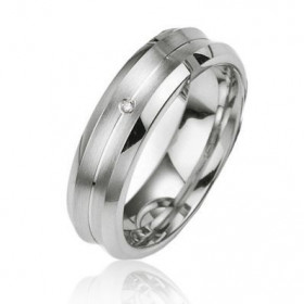 Alliance Prestige en Argent 925 Platin&eacute;. Largeur : 6mm. Poids Diamant : 0,01 carats. Qualit&eacute; Diamant : HSI