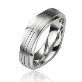 Alliance Prestige en Argent 925 Platin&eacute;. Largeur : 6mm. Poids Diamant : 0,01 carats. Qualit&eacute; Diamant : HSI