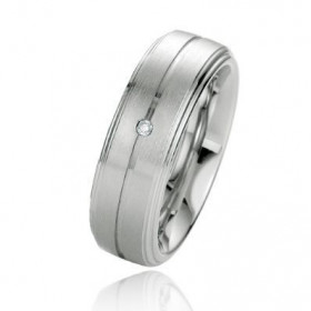 Alliance Prestige en Argent 925 Platin&eacute;. Largeur : 7mm. Poids Diamant : 0,015 carats. Qualit&eacute; Diamant : HSI