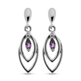 Boucles d'oreilles pendantes en Or Blanc 375 serties d'améthystes et de Diamants. Les Améthystes sont taillées en forme de...