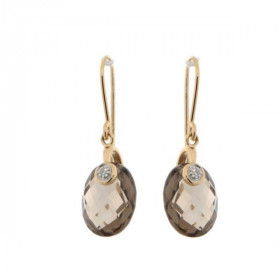 Boucles d'oreilles pendantes Quartz Fumé et Diamant en Or Jaune 750. Ces élégantes pierres taillées en dome ovale mesurent...