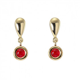  Boucles d oreilles pendantes Or Jaune serties Rubis AAA Ces Rubis ronds 4mm sont serties dans des motifs or jaune 8mm dia...