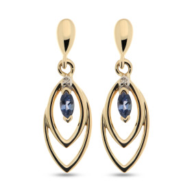 Boucles d'oreilles pendantes en Or Jaune 375 serties de Tanzanites et de Diamant. Les Tanzanites sont taillées en forme de...