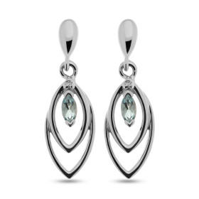 Boucles d'oreilles pendantes en Or Blanc 375 Topaze Bleue Traitée et Diamant. Les Topazes Bleues sont taillées en forme de...