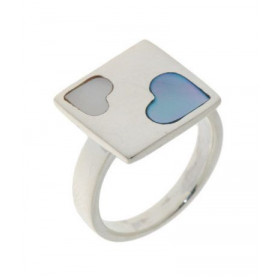 Bague 2 Coeurs Nacre Bleue en Argent