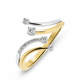 Bague 4 branches 2 Ors 750 sertie 10 diamants pour un poids total 0,12 carats Largeur bague (sur doigt, vue dessus) : 15mm...