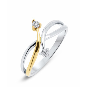 Bague 2 Ors sertie 2 petits diamants pour un poids total 0,02 carat Largeur monture (vue dessus) : 10,3mm Couleur Diamant ...