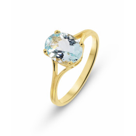  Bague Or Jaune sertie d une Aigue Marine ovale 9x7 mm (1,4 carat) 