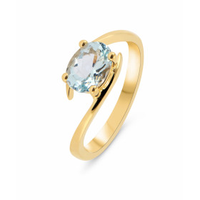  Bague or jaune sertie d une Aigue Marine ovale 8x6 mm (1 carat) L aigue marine est sertie par 4 griffes Largeur monture (...