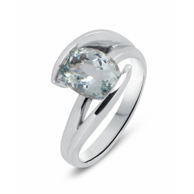  Bague or blanc sertie d une Aigue Marine ovale 9x7mm (1.8 carat) L Aigue Marine est maintenue par un serti demi clos La l...