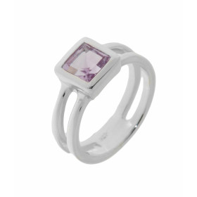 Bague Argent 925 Améthyste , pierre carrée 6mm, serti clos 