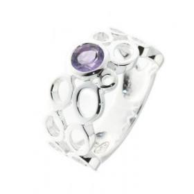 Bague style très actuel sertie d une pierre ronde La pierre varieté Améthyste est taillée à facettes La pierre Améthyste m...