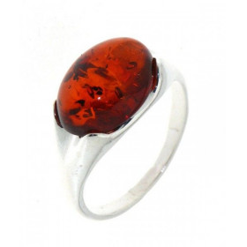 Bague Argent 925 une pierre Ambre ovale 14x10mm largeur monture (sur doigt, vue dessus) : 10mm 