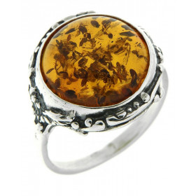 Bague Ambre Argent Pierre Ronde 14mm