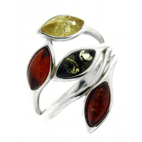 Bague Ambre Multicolore sur Argent 925 Somptueuse bague Argent 925 Ambre multicolore (couleurs : vert, miel cognac) 4 Cabo...