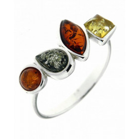 Bague Ambre Multicolore sur Argent 925 Bague Argent 925 Ambre multicolore (couleurs : vert, miel cognac) Cabochons d ambre...