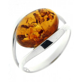 Bague Ambre Ovale 14x10mm sur Argent 925 Bague Argent 925 Ambre couleur cognac Cabochon d ambre ovale mesurant 14x10mm Lar...