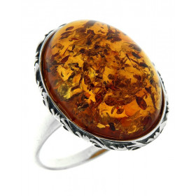 Bague Ambre Ovale 20x15mm sur Argent 925 Bague Argent 925 Ambre couleur cognac Ambre ovale 20x15 Monture serti clos ouvragé