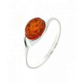 Bague Argent 925 une pierre Ambre ovale 8x6mm Largeur monture (sur doigt, vue dessus) : 7,5mm 