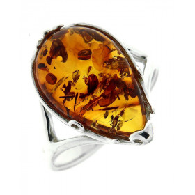  Bague Ambre Poire 18x11mm sur Argent 925 Bague Argent 925 Ambre Ambre forme poire 18x11mm Monture corps fourche un magnif...
