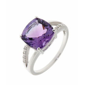  Bague Or Blanc 375 Améthyste Diamant Cette bague est ornée d une Améthyste taille coussin La pierre mesure 10x10mm, elle ...
