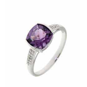 Bague Améthyste Diamant Or Blanc 375 Cette bague Or 375 est sertie d une Améthyste taille coussin La pierre mesure 8x8mm, ...