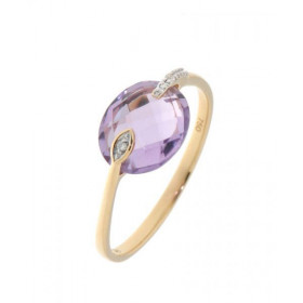 Bague Améthyste Diamant Or Jaune 750 Cette bague très originale est sertie d une pierre ovale taille dome L Améthyste mesu...