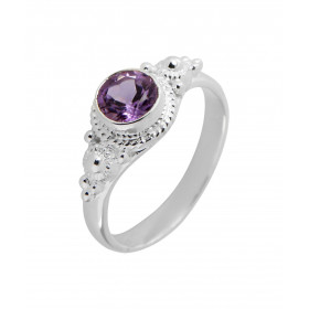 Bague Améthyste Argent 925 - Pierre Ronde 6mm Bague Argent 925 sertie d une pierre ronde 6mm Pierre taillée à facettes mon...