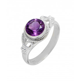Bague Améthyste Argent 925 - Pierre Ronde 7mm Bague Argent 925 sertie d une pierre ronde 7mm Pierre taillée à facettes mon...