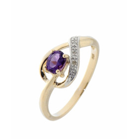 Bague Améthyste Diamant Or Jaune 375 Cette bague Or 375 est surmontée d une Améthyste sertie par 4 griffes Cette pierre es...