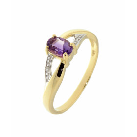  Bague Améthyste Diamant Or 375 2 tons Cette bague Or 375 est sertie d une Améthyste ovale La pierre central mesure 6x4mm,...
