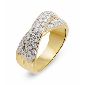 Bague pavage Or jaune 750 sertie 57 diamants pour un poids total 0,75 carats 2 Anneaux entrelacés 5,2mm large Largeur bagu...