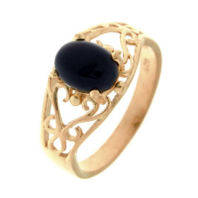 Bague Vermeil Onyx. Magnifique bague ajourée d'arabesques sertie d'une pierre ovale. Dimensions de la pierre : 8x6mm. Pier...