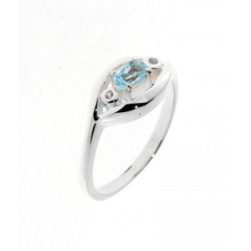  Bague Argent 925 Topaze bleue , mod&egrave;le fantaisie serti d une pierre ovale 5x3mm deux petites pierres 