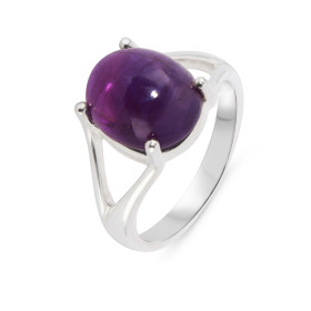 Bague Argent 925 Améthyste Pierre ovale taille cabochon 12x10mm Serti à griffes