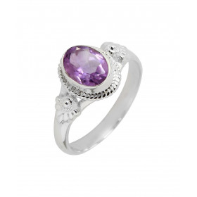 Bague Argent 925 Améthyste Ovale 8x6mm Bague Argent 925 sertie d une pierre 8x6mm Pierre taillée à facettes montée serti c...