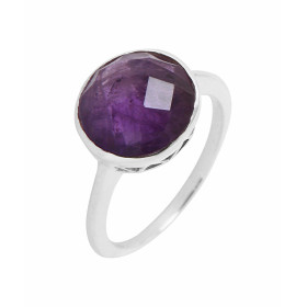  Bague Argent 925 Améthyste Pierre ronde taille dome 12mm diamètre Serti Clos 