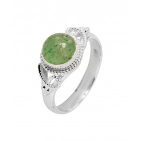 Bague Argent 925 Aventurine Cabochon Rond 7mm