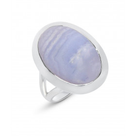 Bague Argent 925 Calcédoine Cabochon Ovale 18x12mm