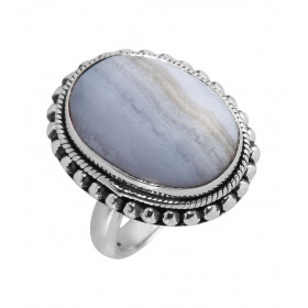 Bague Argent 925 Calcédoine Cabochon Ovale 20x15mm Bague Argent 925 sertie d une pierre ovale 20x15mm Pierre taillée caboc...