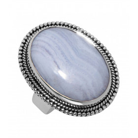 Bague Argent 925 Calcédoine Cabochon Ovale 25x18mm