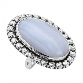 Bague Argent 925 Calcédoine Cabochon Ovale 30x20mm Bague Argent 925 sertie d une pierre ovale 30x20mm Pierre taillée caboc...