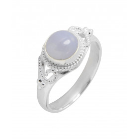 Bague Argent 925 Calcédoine Cabochon Rond 7mm