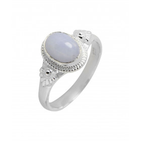 Bague Argent 925 Calcédoine Ovale 8x6mm Bague Argent 925 sertie d une pierre 8x6mm Pierre taillée à cabochon montée serti ...