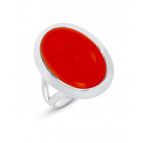 Bague Argent 925 Cornaline Cabochon Ovale 18x12mm. Bague en Argent 925 sertie d'une pierre ovale de 18x12mm. Pierre taillé...