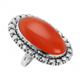 Bague Argent 925 Cornaline Cabochon Ovale 30x20mm