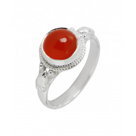 Bague Argent 925 Cornaline Cabochon Rond 8mm