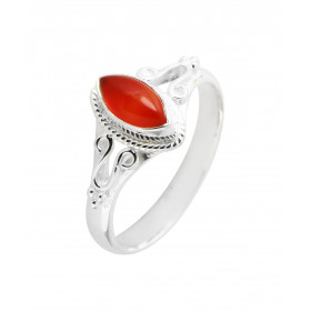 Bague Argent 925 Cornaline Navette 8x4mm Bague Argent 925 sertie d une pierre 8x4mm Pierre taillée à cabochon montée serti...