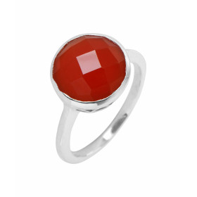  Bague Argent 925 Cornaline Pierre ronde taille dome 12mm diamètre Serti Clos 