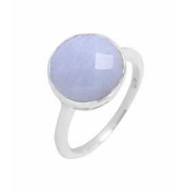 Bague Argent 925 Calcédoine Pierre ronde taille dome 12mm diamètre Serti Clos